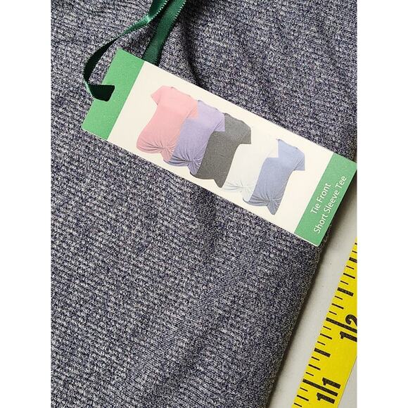 Green Tea Shirt Womens S Tie Twist Front Short Sleeve Blue Heather Ribbed - Picture 8 of 8